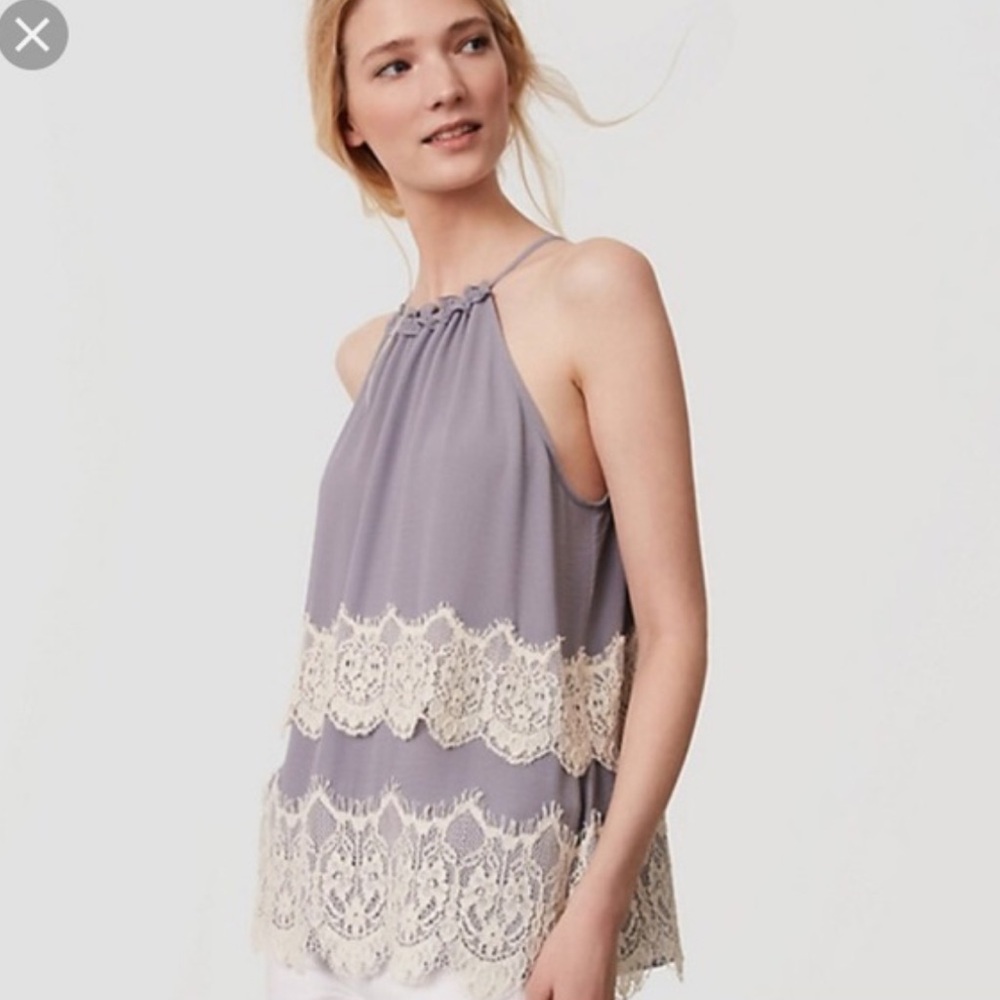 LOFT Lace Trim Halter Blouse - Lavender